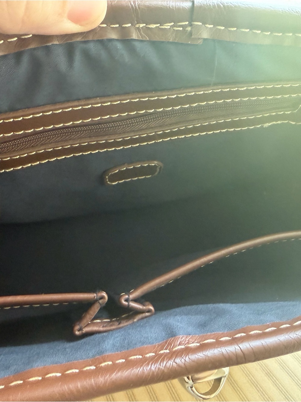Chaps Woven Straw Tote with Brown Leather Trim and Striped Accents - Picture 4 of 5